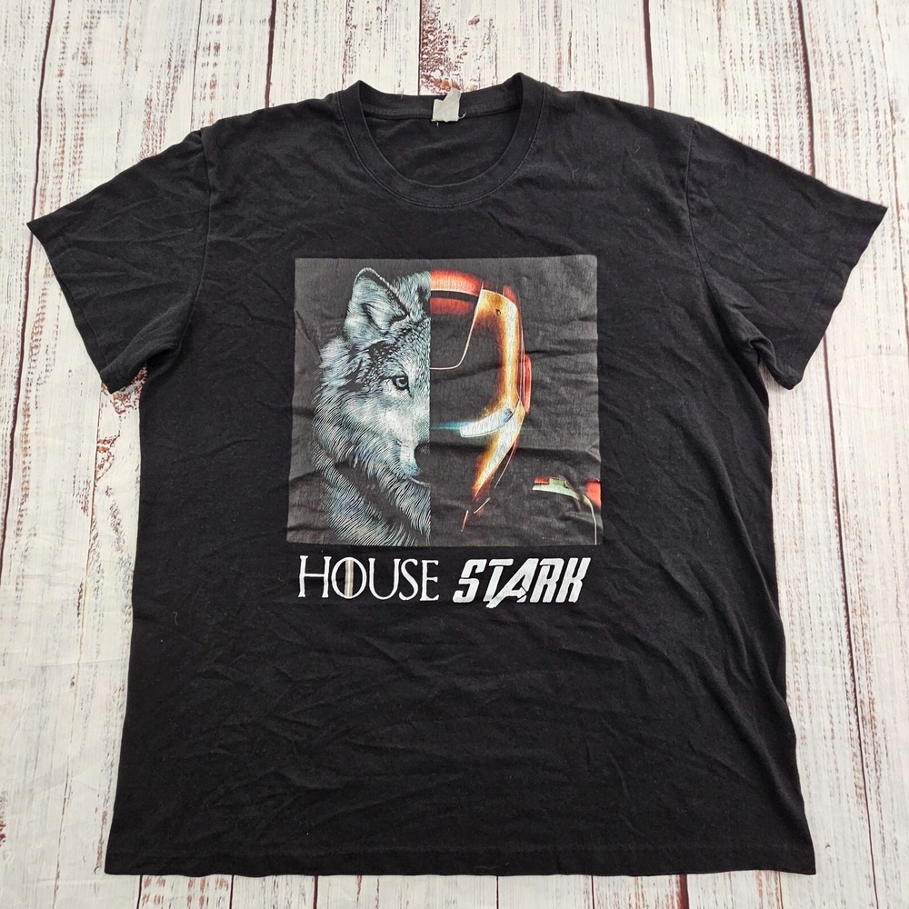 Wolf & Iron Man House Stark Black Short Sleeve T-Shirt Men's XL